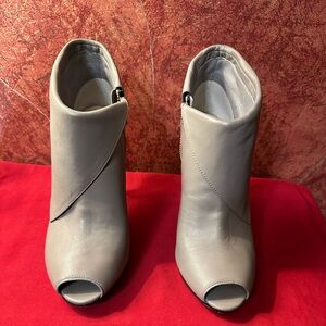 Michael Kors Light Gray Peep-Toe Leather Ankle Booties